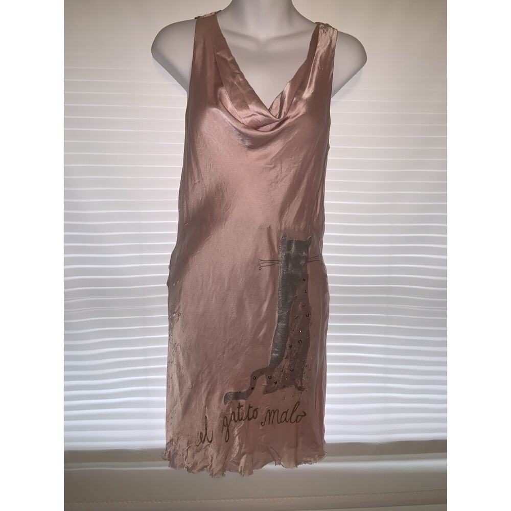We Are Replay Uniform 4 angels Pink Y2k Silk Slip Dress Cat Open Back Sz Small